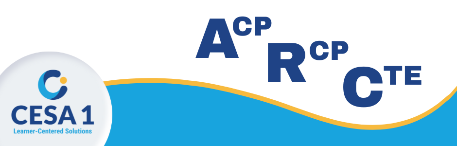 CESA 1 Logo with decorative blue wave with ACP RCP CTE on top